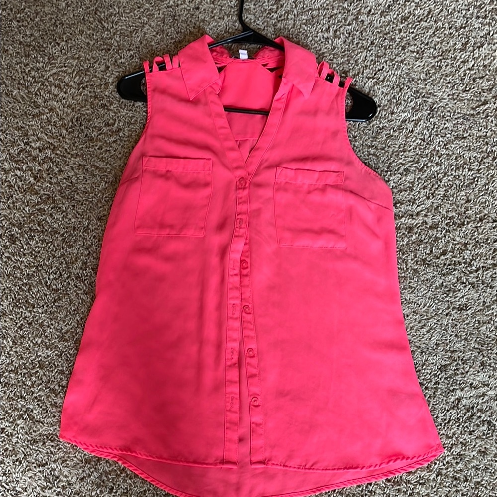 Express Pink Sleeveless Blouse V-Neck Chiffon